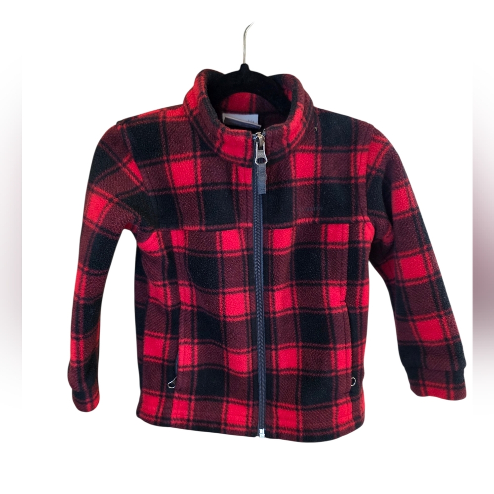 Columbia Toddler Boy 3T Fleece Jacket Full Zip Red & Black Plaid